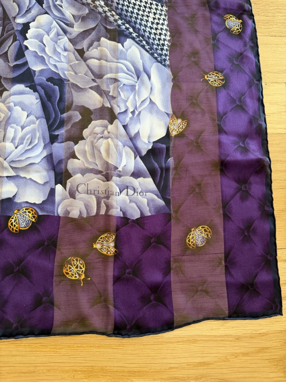 Christian Dior Purple Floral & Patterned Square Scarf - Picture 2 of 4